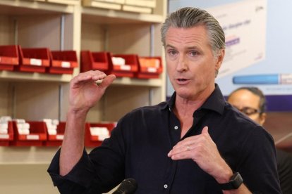 California Governor Gavin Newsom speaks during a press conference announcing $11 insulin and prescription drugs with the CalRX program inside a Cedars-Sinai pharmacy in Los Angeles, California on October 16, 2025. (Photo by Patrick T. Fallon / AFP)