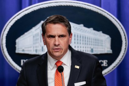 US Acting Attorney General Todd Blanche speaks during a news conference about the Trump administration's anti-fraud efforts at the Department of Justice headquarters in Washington, DC, on April 7, 2026. (Photo by Kent Nishimura / AFP)
