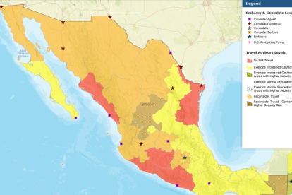 Avisos de zonas peligrosas para viajar en México