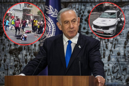 El primer ministro de Israel Benjamin Netanyahu e imágenes de los disturbios entre inmigrantes eritreos.