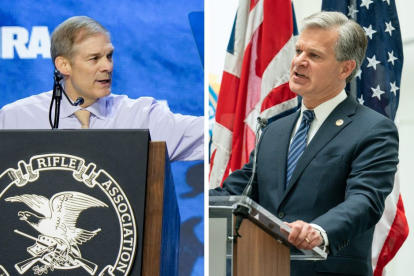 El presidente del Comité Judicial de la Cámara de Representantes, Jim Jordan, y el director del FBI, Christopher Wray.