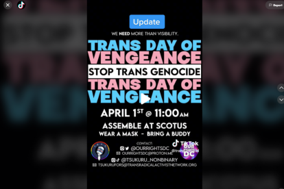 Convocatoria al Día de la Venganza Trans publicada en TikTok por la Red de Activistas Radicales Trans.