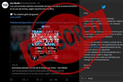 Montage with the tweet censored by Twitter.
