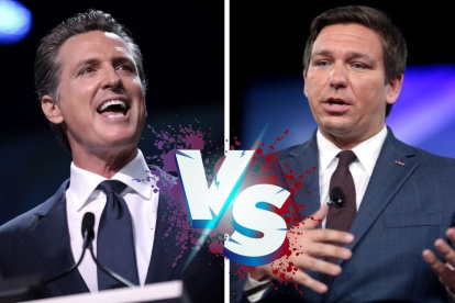 Montaje de Gavin Newsom y Ron DeSantis. Ambos protagonizarán un debate el próximo 30 de noviembre en Fox News.