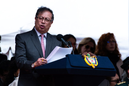 Colombian president Gustavo Petro speaks during the commemoration of the Battle of Boyaca