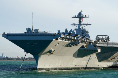 A view of the US Navy's newest aircraft carrier the USS Gerald R. Ford, the 'world's largest warship'