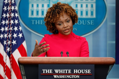 Press secretary Karine Jean-Pierre during a press release at the White House