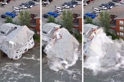 Un edificio de Juneau (Alaska) se derrumba como consecuencia de la crecida del río Mendenhall.