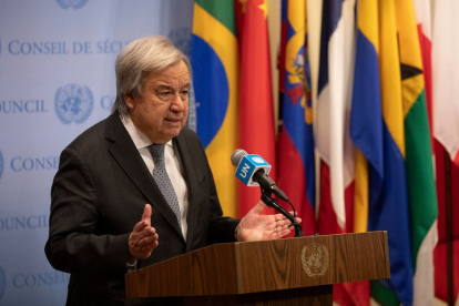 El secretario general de las Naciones Unidas Antonio Guterres habla durante una conferencia de prensa en Nueva York.