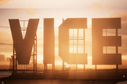 Imagen del tráiler del videojuego GTA VI en el que se ve el cartel de la ciudad de Vice City