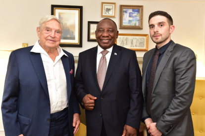 President Cyril Ramaphosa with George Soros and his son Alexander Soros