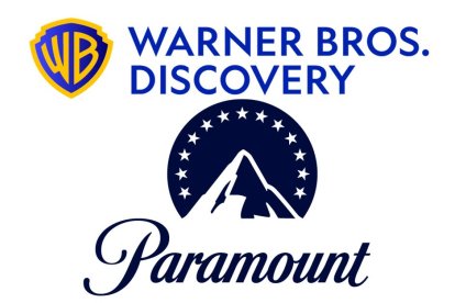 Arriba: logo de Warner Bros. Discovery. Abajo: logo de Paramount