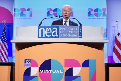 Joe Biden, durante la Reunión Anula de la Asociación Nacional de Educación (NEA) de 2021.