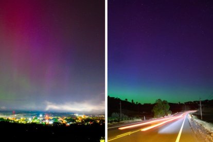 Composición propia de dos imágenes de las auroras en Estados Unidos el fin de semana del 11 de abril de 2024.