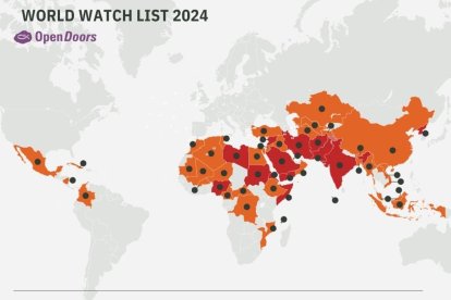 Mapa en el que se observan los 50 países en los que la eprsecución contra los cristianos en mayor.