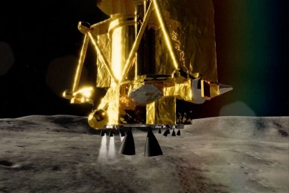 Recreación en 3D de cómo el módulo SLIM aterrizaría en la Luna.