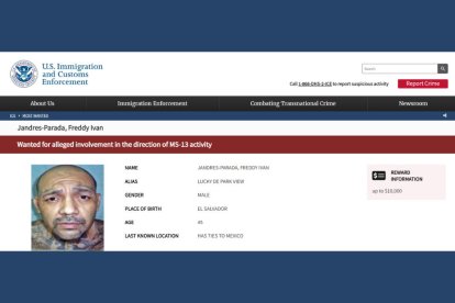 Freddy Iván Jandres-Parada reseñado por el Servicio de Inmigración y Control de Aduanas