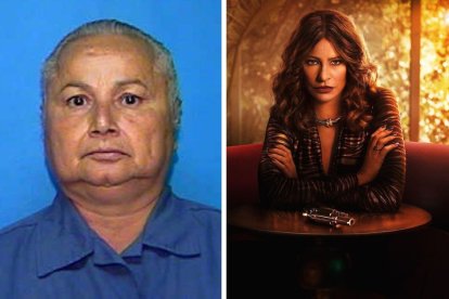 A la izquierda: la narcotraficante colombiana Griselda Blanco durante su foto policial de California; a la derecha, Sofía Vergara como Griselda Blanco en la serie de Netflix, 'Griselda'.