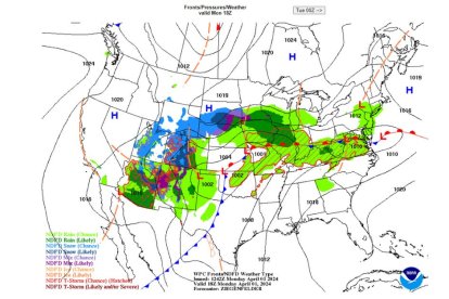 Captura de pantalla del pronóstico de la NWS para el 1 de abril de 2024.