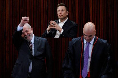 Montaje de Lula da Silva junto al juez Alexandre de Moraes y Elon Musk.