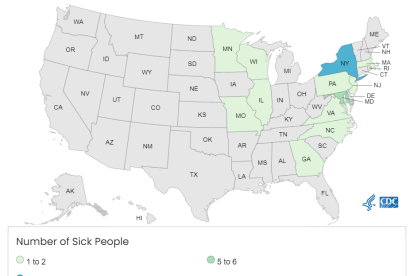 Imagen de los CDC con los estados donde se han detectado casos de listeria.