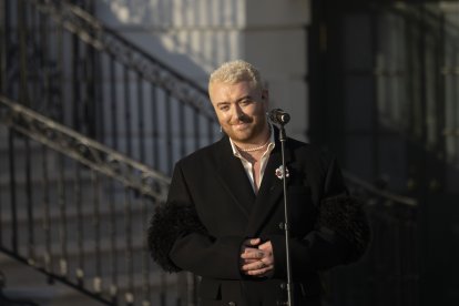 Musician Sam Smith sings before United States President Joe Biden hosts a ceremony to sign the Respect for Marriage Act on the South Lawn of the White House in Washington, DC on Tuesday, December 13, 2022. Credit: Chris Kleponis / Pool via CNP