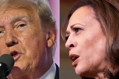 Combinación de fotografías de Donald Trump y Kamala Harris durante distintos actos de su campaña.