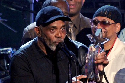 LOS ANGELES, CA - JULY 1: Singer Frankie Beverly (C) accepts the Cadillac Lifetime Achievement Award onstage during the 2012 BET Awards at The Shrine Auditorium on July 1, 2012 in Los Angeles, California. (Photo by Vince Bucci/PictureGroup)