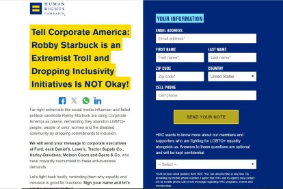 Captura de pantalla de la campaña de Human Rights Watch contra las empresas que abandonaron el Corporate Equality Index.