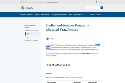 Captura de pantalla en la página web del FEMA sobre el SSP