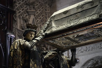 Imagen de la tumba de Cristóbal Colón en la Catedral de Sevilla el 11 de octubre de 2024