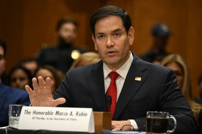 US Senator Marco Rubio testifies before a Senate Foreign Relations Committee hearing on his nomination to be Secretary of State, on Capitol Hill in Washington, DC, on January 15, 2025. (Photo by ANDREW CABALLERO-REYNOLDS / AFP)