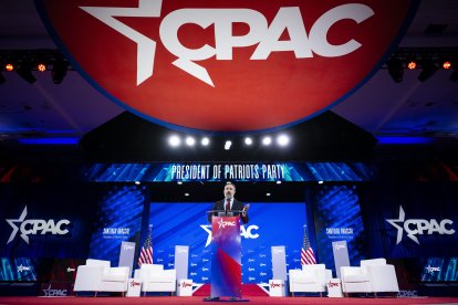 Spanish Politician and President of the Vox Party Santiago Abascal speaks during day 1 of the 2025 Conservative Political Action Conference, at the Gaylord National Resort & Convention Center, in Oxon Hill, Maryland, on Thursday, February 20, 2025. (Graeme Sloan/Sipa USA) *** Local Caption *** 59637216