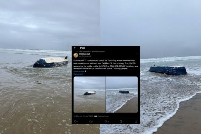 Imágenes de la embarcación volcada en la playa
