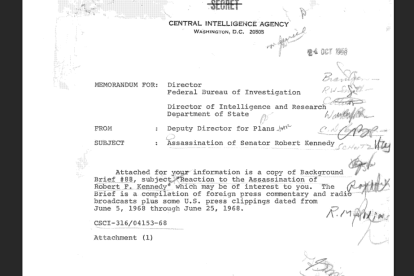 Captura de pantalla a un documento desclasificado del asesinato de Robert F. Kennedy