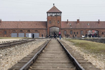 The rail leading to the former Auschwitz II (Birkenau) concentration camp in Poland