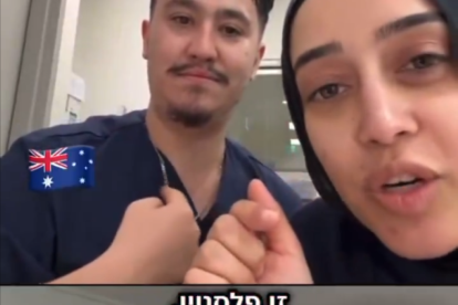 Ahmad Rashad Nadir and Sarah Abu Lebdeh speak with an Israeli online from their workplace in Sydney, Australia, February 2025