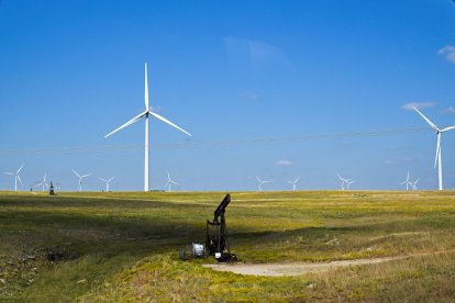 Una imagen de archivo de molinos de viento en Gray Horse, Oklahoma