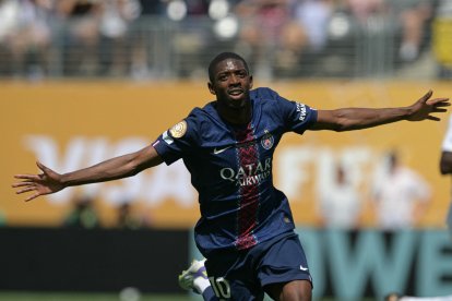 Dembele celebra su anotación contra el Real Madrid