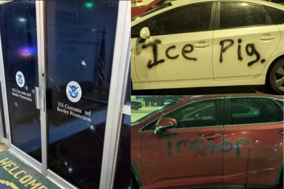 Fotografías recientes de ataques contra el ICE compartidas por las autoridades.