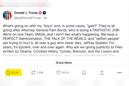 El presidente Trump defiende a la fiscal general Pam Bondi en la red social Truth