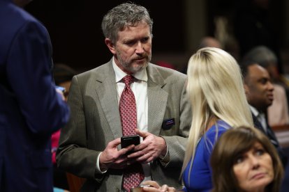 Rep. Thomas Massie (R-KY) talks to Rep. Marjorie Taylor Greene (R-GA)