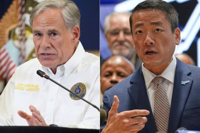Greg Abbott, gobernador de Texas, y Gene Wu, representante demócrata de Texas