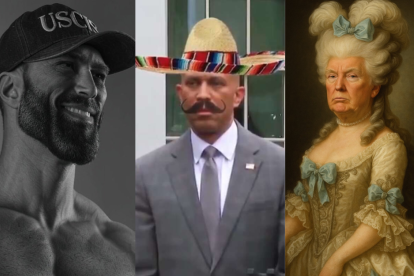 Un collage de imágenes de memes subidos en 'X' por demócratas y republicanos