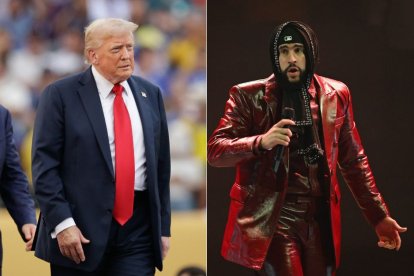 Donald Trump, en un evento. Bad Bunny, durante un concierto en 2024