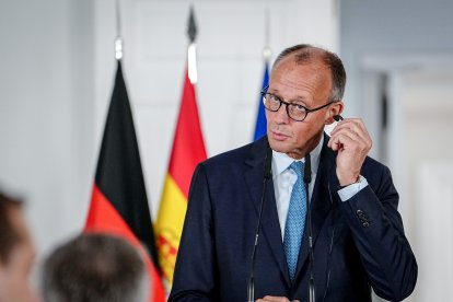 El canciller alemán, Friedrich Merz, durante una rueda de prensa