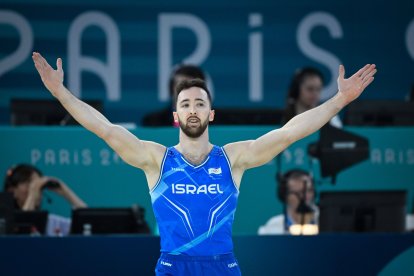 Artem Dolgopyat ( ISR ) durante los Juegos Olímpicos de Gimnasia Artística 2024 en el Arena Bercy el 03 de agosto 2024 en París, Francia.