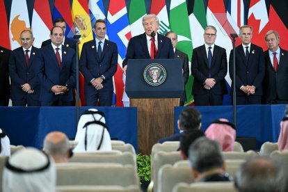 Donald Trump speaks during the Sharm El Sheikh Peace Summit