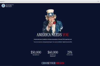 Página web de reclutamiento del ICE