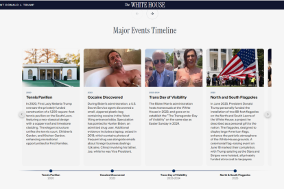 Captura de pantalla de la cronología oficial de la historia de la Casa Blanca